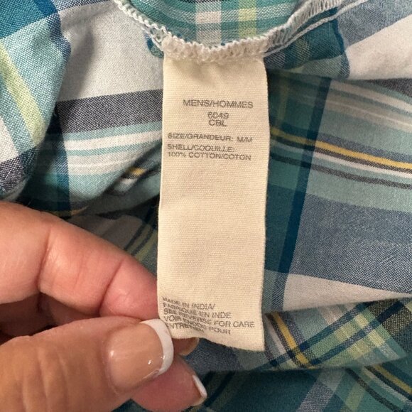 Woolrich Mens Plaid Button Down Shirt Size Medium Teal Cotton Casual Lightweight - Picture 4 of 7